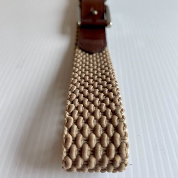 Leather Woven Elastic Belt Unisex S Silver Buckle Preppy Collegiate Classic - Picture 5 of 10